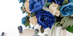 blue cream roses ceramic lidded pot