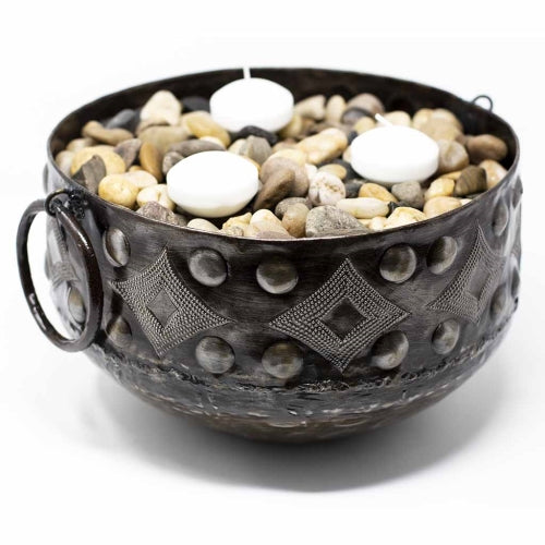 Large Hammered Metal Container with Round Handles - Croix des Bouquets