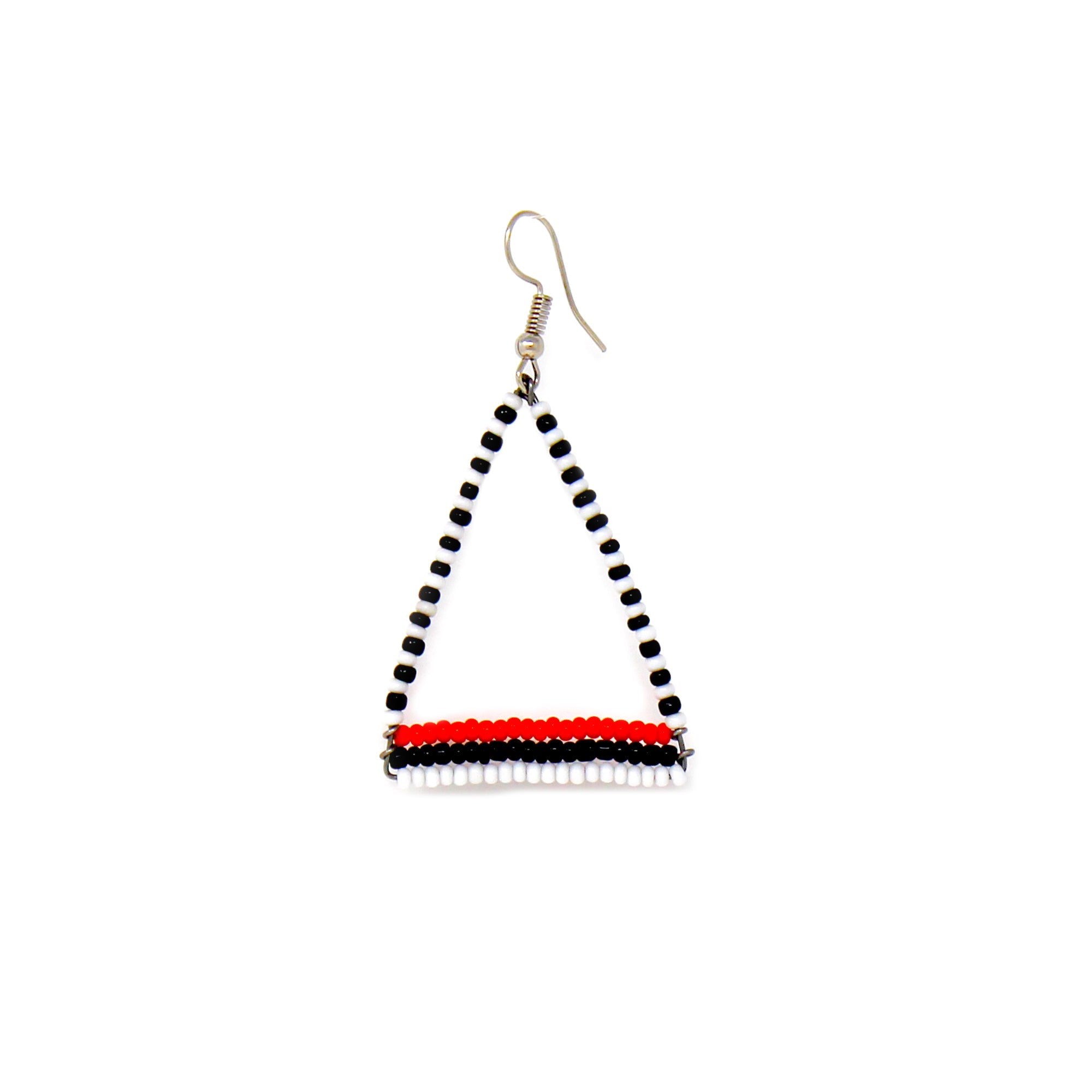 Maasai Bead Triangle Dangle Earrings, Black/White/Orange