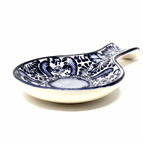 Handmade Pottery Spoon Rest, Blue Flower - Encantada