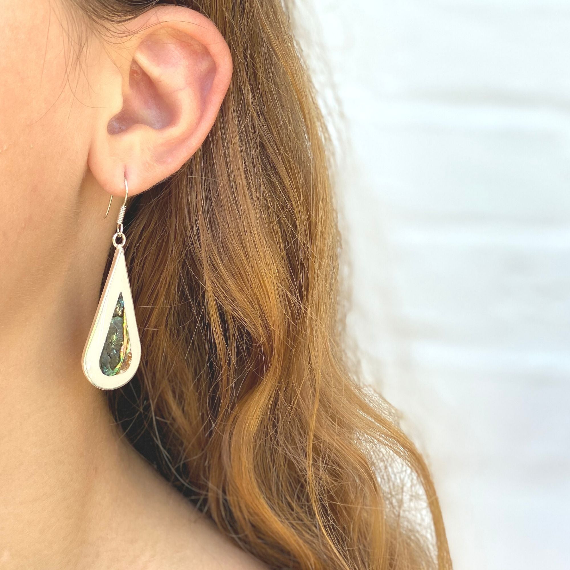 Teardrop Abalone and Mother of Pearl Drop Earrings