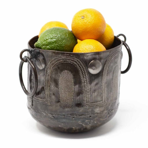 Hammered Metal Container with Round Handles - Croix des Bouquets