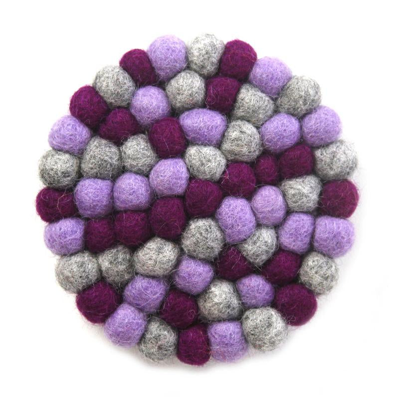 Hand Crafted Felt Ball Coasters from Nepal: 4-pack, Chakra Purples - Global Groove (T)