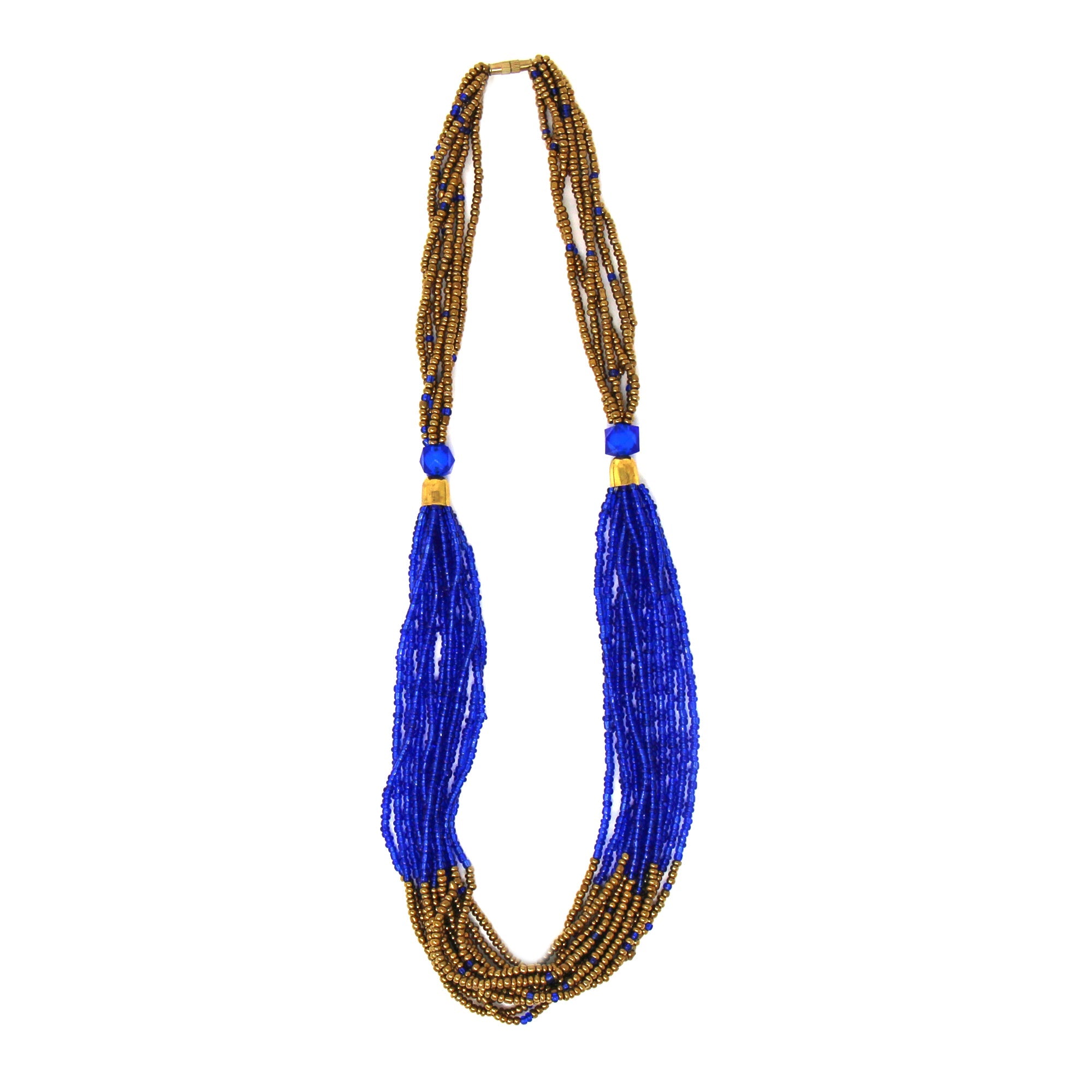 Multistrand Maasai Bead Necklace, Lapis Blue and Gold