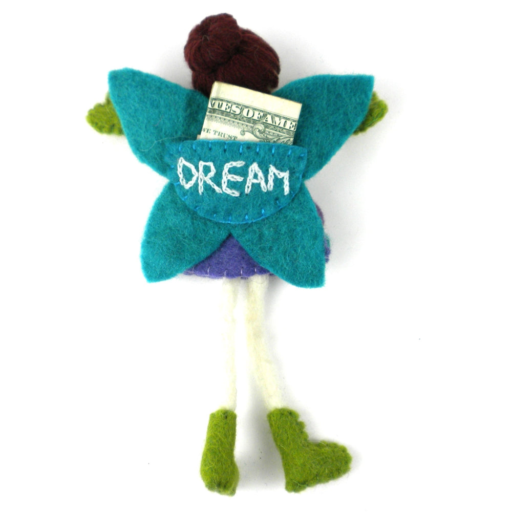 Hand Felted Tooth Fairy Pillow - Brunette with Purple Dress - Global Groove