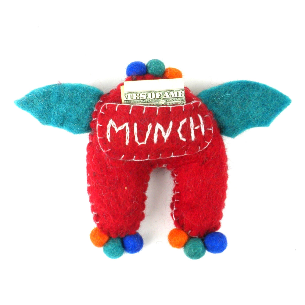 Hand Felted One-Eyed Red Tooth Monster with Wings - Global Groove