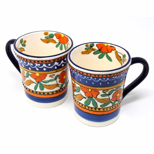 Flared Coffee Mugs - Orange and Blue, Set of Two - Encantada