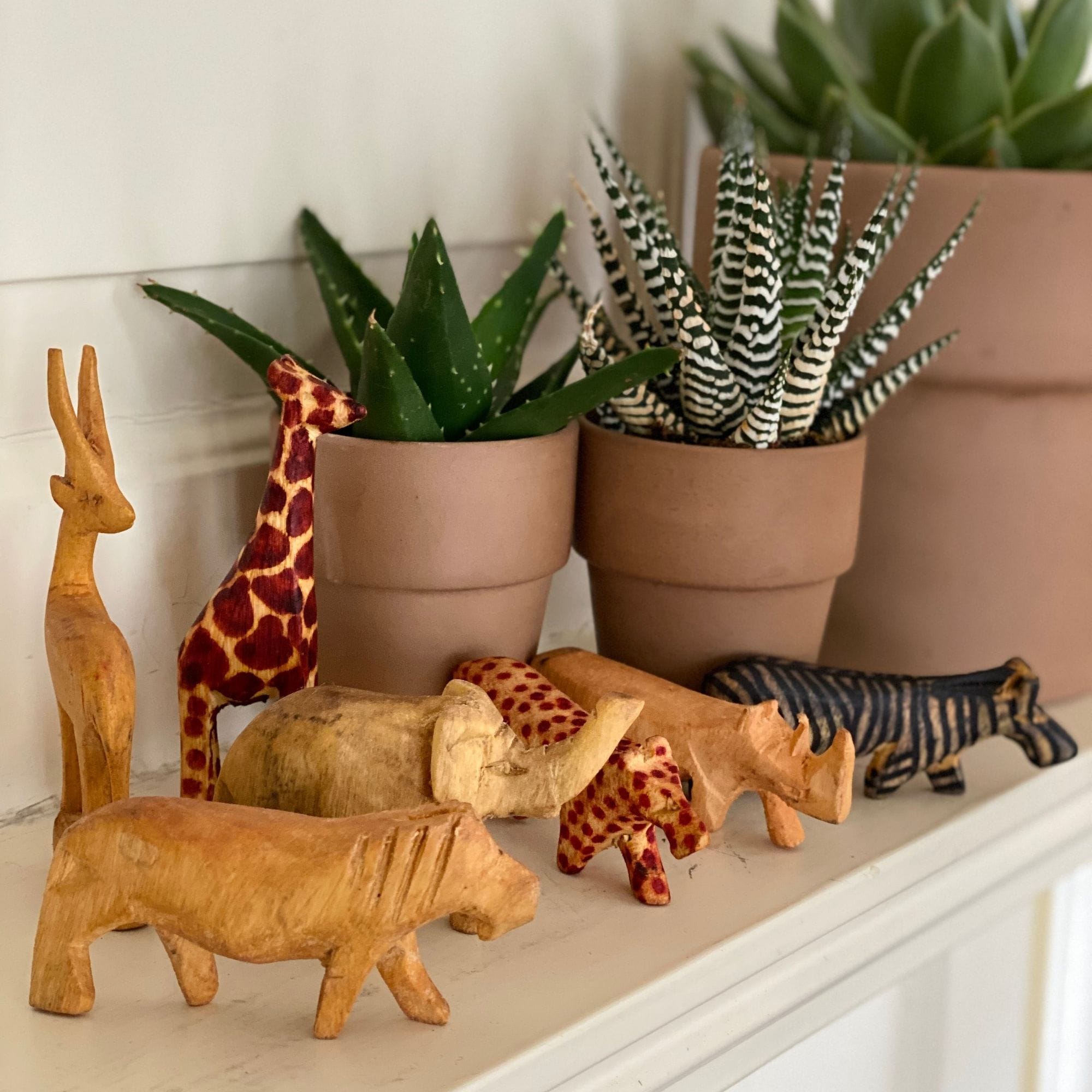 Handcarved Miniature Wood Safari Animals, Set of 7