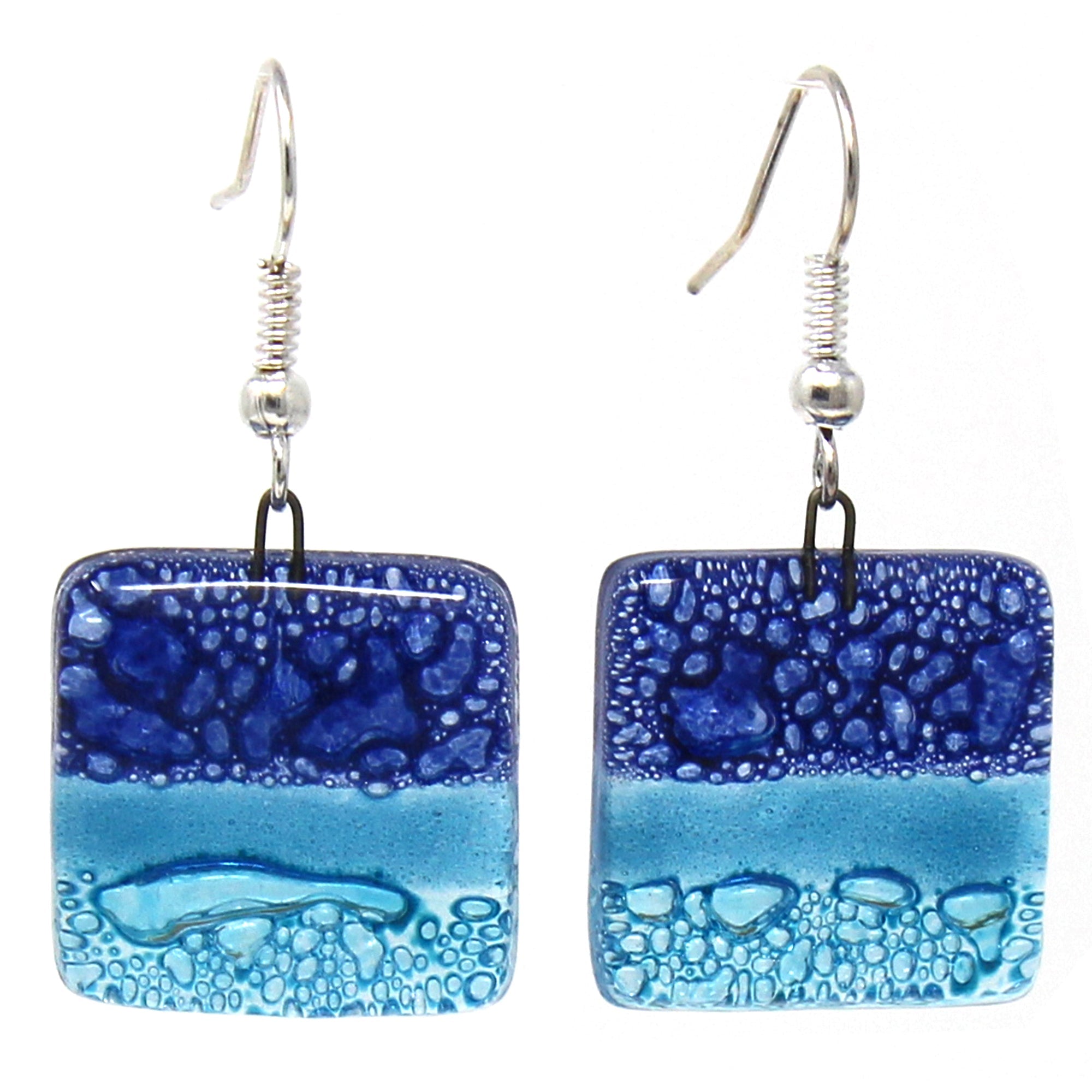 Square Glass Dangle Earrings, Blue Ocean  - Tili Glass
