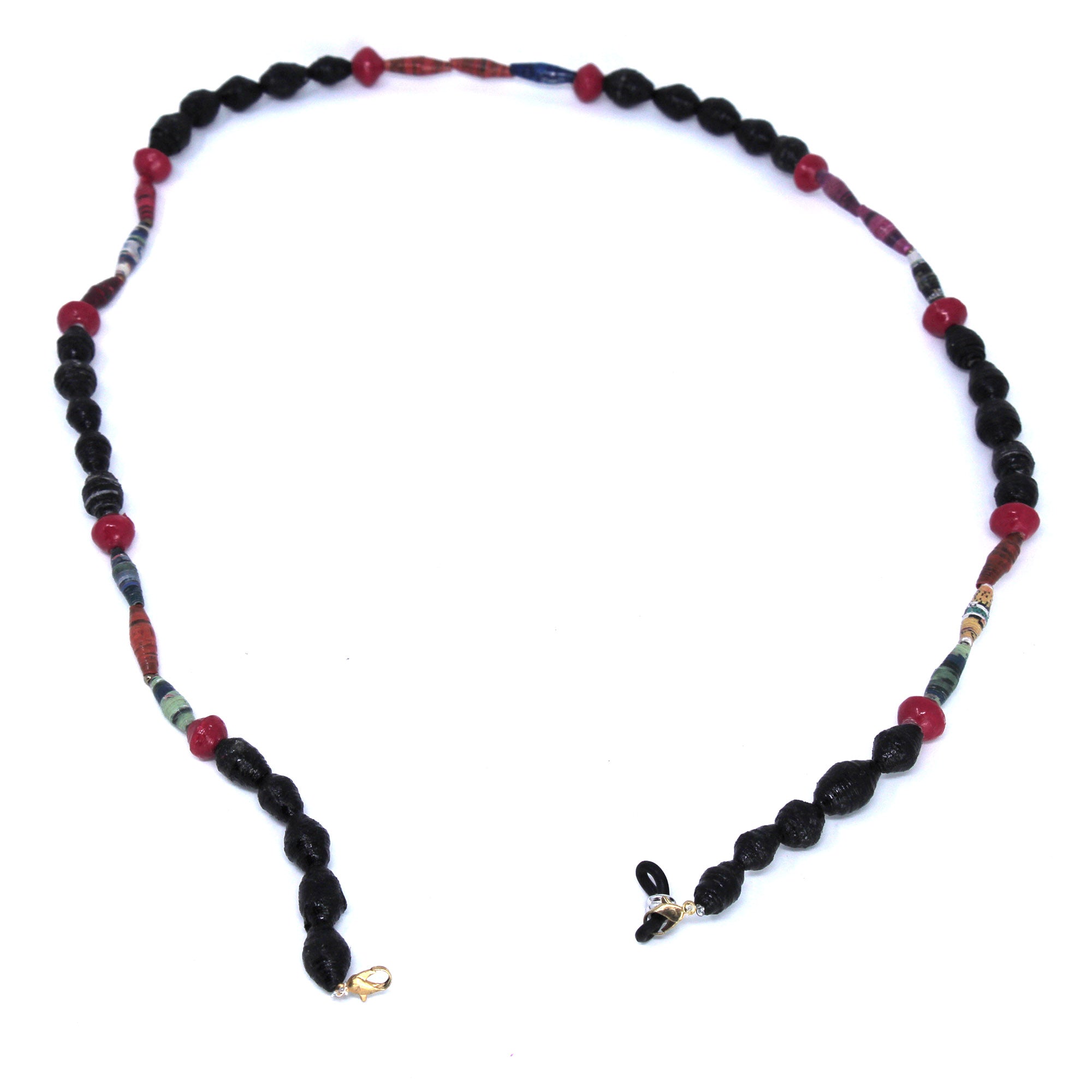 Face Mask/Eyeglass Paper Bead Chain, Black and Red